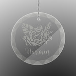 Watercolor Peonies Engraved Glass Ornament - Round (Personalized)