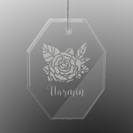 Watercolor Peonies Engraved Glass Ornament - Octagon (Personalized)