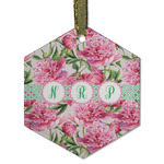 Watercolor Peonies Flat Glass Ornament - Hexagon w/ Multiple Names