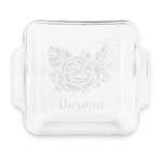 Watercolor Peonies Glass Cake Dish with Truefit Lid - 8in x 8in (Personalized)