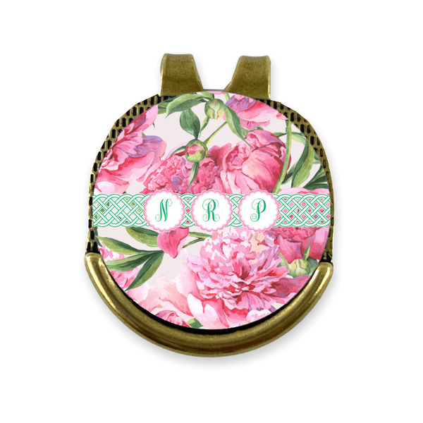 Custom Watercolor Peonies Golf Ball Marker - Hat Clip - Gold