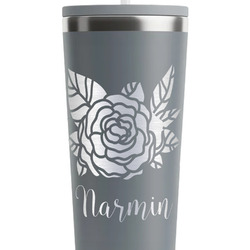 Watercolor Peonies RTIC Everyday Tumbler with Straw - 28oz - Grey - Double-Sided (Personalized)