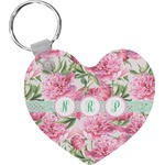 Watercolor Peonies Heart Plastic Keychain w/ Multiple Names