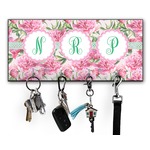 Watercolor Peonies Key Hanger w/ 4 Hooks w/ Multiple Names