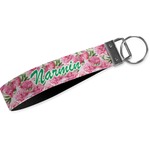 Watercolor Peonies Wristlet Webbing Keychain Fob (Personalized)