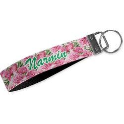 Watercolor Peonies Webbing Keychain Fob - Large (Personalized)