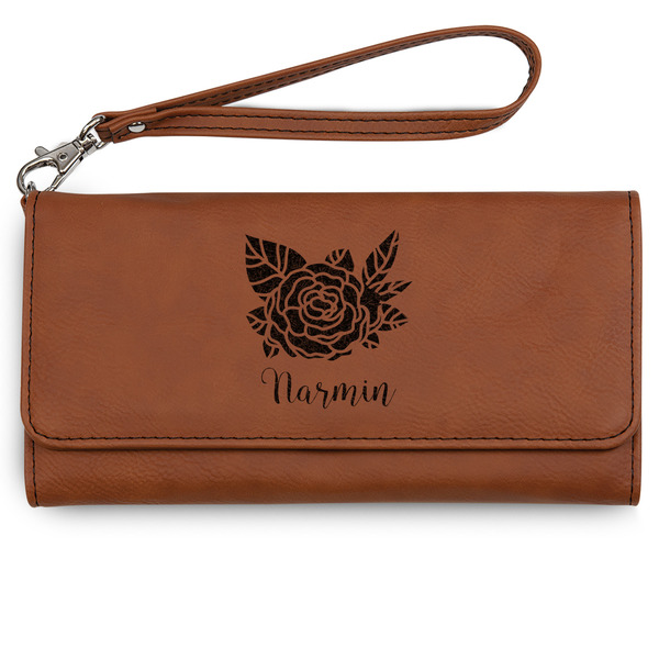 Custom Watercolor Peonies Ladies Leatherette Wallet - Laser Engraved - Rawhide (Personalized)