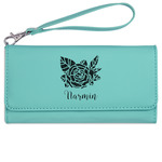 Watercolor Peonies Ladies Leatherette Wallet - Laser Engraved- Teal (Personalized)