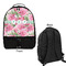 Watercolor Peonies Large Backpack - Black - Front & Back View