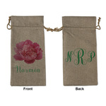 Watercolor Peonies Large Burlap Gift Bag - Front & Back (Personalized)