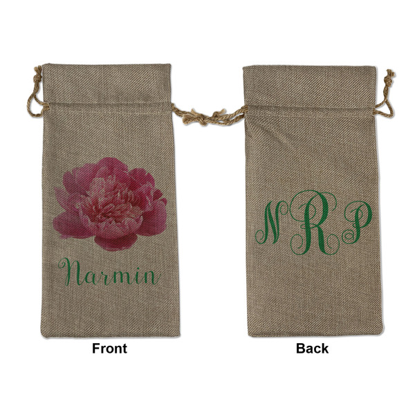 Custom Watercolor Peonies Large Burlap Gift Bag - Front & Back (Personalized)