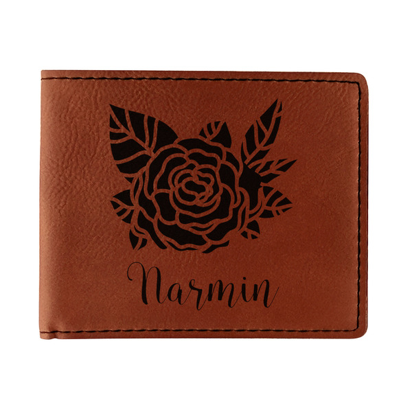Custom Watercolor Peonies Leatherette Bifold Wallet - Double Sided (Personalized)
