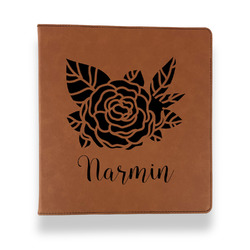 Watercolor Peonies Leather Binder - 1" - Rawhide (Personalized)