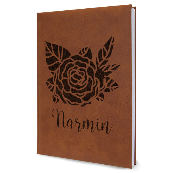 Custom Watercolor Peonies Leather Sketchbook - Large - Double Sided (Personalized)