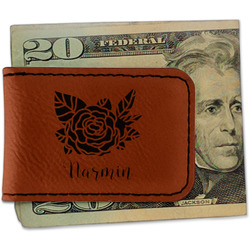 Watercolor Peonies Leatherette Magnetic Money Clip - Single Sided (Personalized)