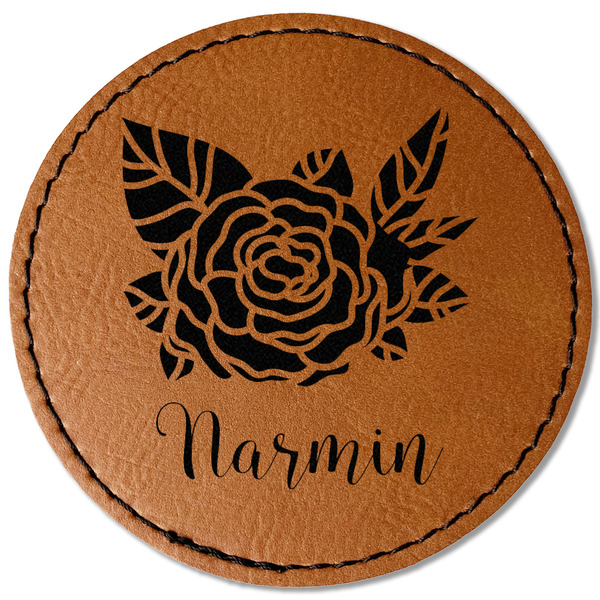 Custom Watercolor Peonies Faux Leather Iron On Patch - Round (Personalized)