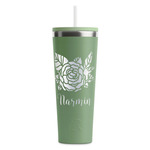 Watercolor Peonies RTIC Everyday Tumbler with Straw - 28oz - Light Green - Single-Sided (Personalized)