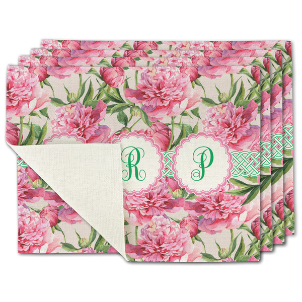 Custom Watercolor Peonies Single-Sided Linen Placemat - Set of 4 w/ Multiple Names