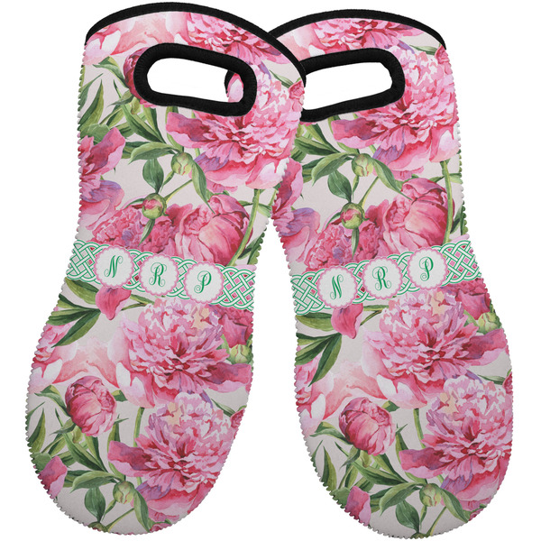 Custom Watercolor Peonies Neoprene Oven Mitts - Set of 2 w/ Multiple Names