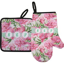 Watercolor Peonies Right Oven Mitt & Pot Holder Set w/ Multiple Names