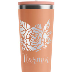 Watercolor Peonies RTIC Everyday Tumbler with Straw - 28oz - Peach - Double-Sided (Personalized)
