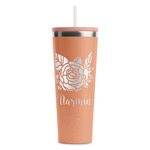 Watercolor Peonies RTIC Everyday Tumbler with Straw - 28oz - Peach - Single-Sided (Personalized)