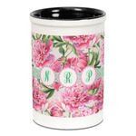 Watercolor Peonies Ceramic Pencil Holders - Black