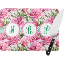 Watercolor Peonies Rectangular Glass Cutting Board - Medium - 11"x8" (Personalized)