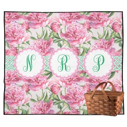 Watercolor Peonies Outdoor Picnic Blanket (Personalized)
