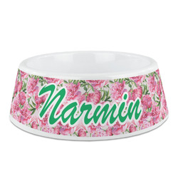 Watercolor Peonies Plastic Dog Bowl - Medium (Personalized)