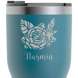 Watercolor Peonies RTIC Tumbler - Dark Teal - Laser Engraved - Single-Sided (Personalized)