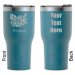 Watercolor Peonies RTIC Tumbler - Dark Teal - Laser Engraved - Double-Sided (Personalized)