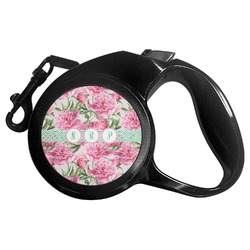 Watercolor Peonies Retractable Dog Leash - Small (Personalized)