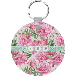 Watercolor Peonies Round Plastic Keychain (Personalized)