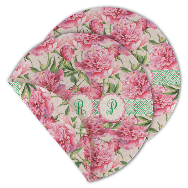 Custom Watercolor Peonies Round Linen Placemat - Double Sided - Set of 4 (Personalized)