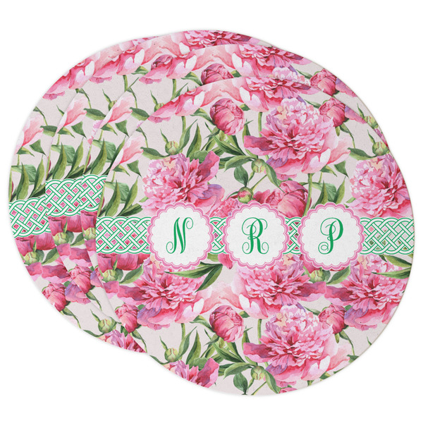 Custom Watercolor Peonies Round Paper Coasters w/ Multiple Names