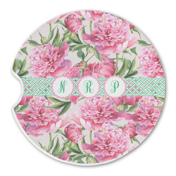 Watercolor Peonies Sandstone Car Coaster - Single (Personalized)