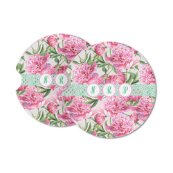 Watercolor Peonies Sandstone Car Coasters - Set of 2 (Personalized)