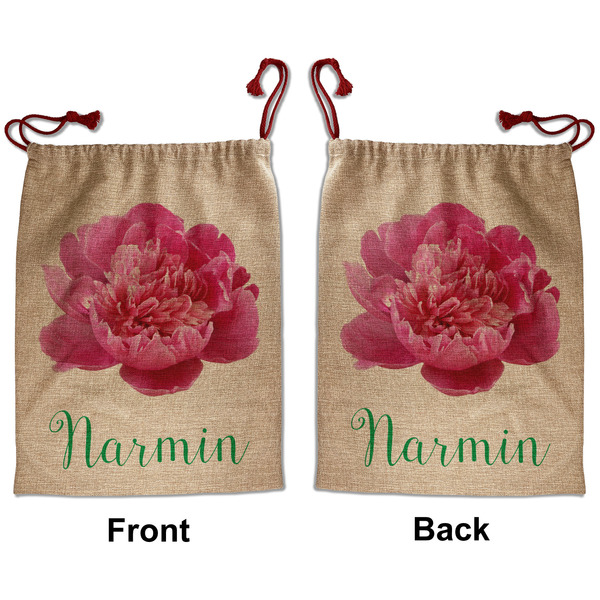 Custom Watercolor Peonies Santa Sack - Front & Back (Personalized)