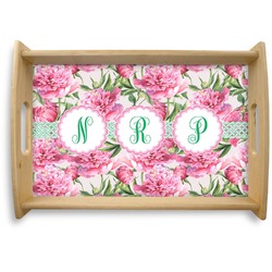 Watercolor Peonies Natural Wooden Tray - Small (Personalized)