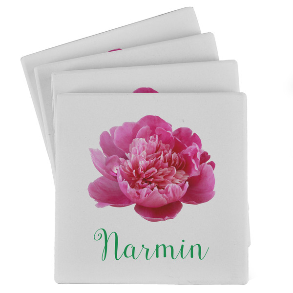 Custom Watercolor Peonies Absorbent Stone Coasters - Set of 4 (Personalized)