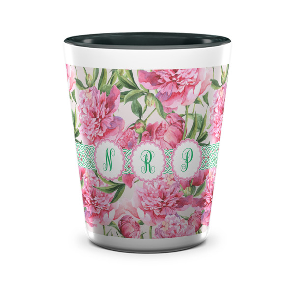 Custom Watercolor Peonies Ceramic Shot Glass - 1.5 oz - Two Tone - Set of 4 (Personalized)