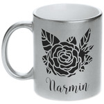 Watercolor Peonies Metallic Silver Mug (Personalized)