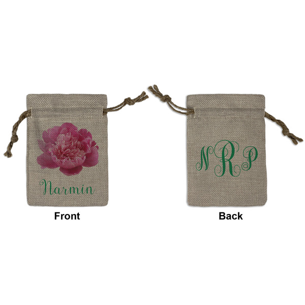 Custom Watercolor Peonies Small Burlap Gift Bag - Front & Back (Personalized)