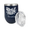 Watercolor Peonies Stainless Wine Tumblers - Navy - Double Sided - Alt View