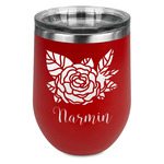 Watercolor Peonies Stemless Stainless Steel Wine Tumbler - Red - Double Sided (Personalized)