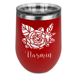Watercolor Peonies Stemless Stainless Steel Wine Tumbler - Red - Single Sided (Personalized)