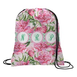 Watercolor Peonies Drawstring Backpack - Large (Personalized)
