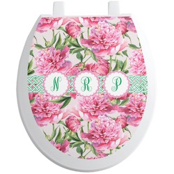 Watercolor Peonies Toilet Seat Decal - Round (Personalized)