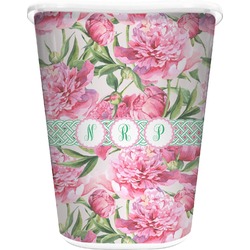 Watercolor Peonies Waste Basket - Single Sided (White) (Personalized)